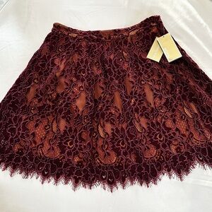 Michael Kors Merlot red scallop Lace Skirt Sz 10